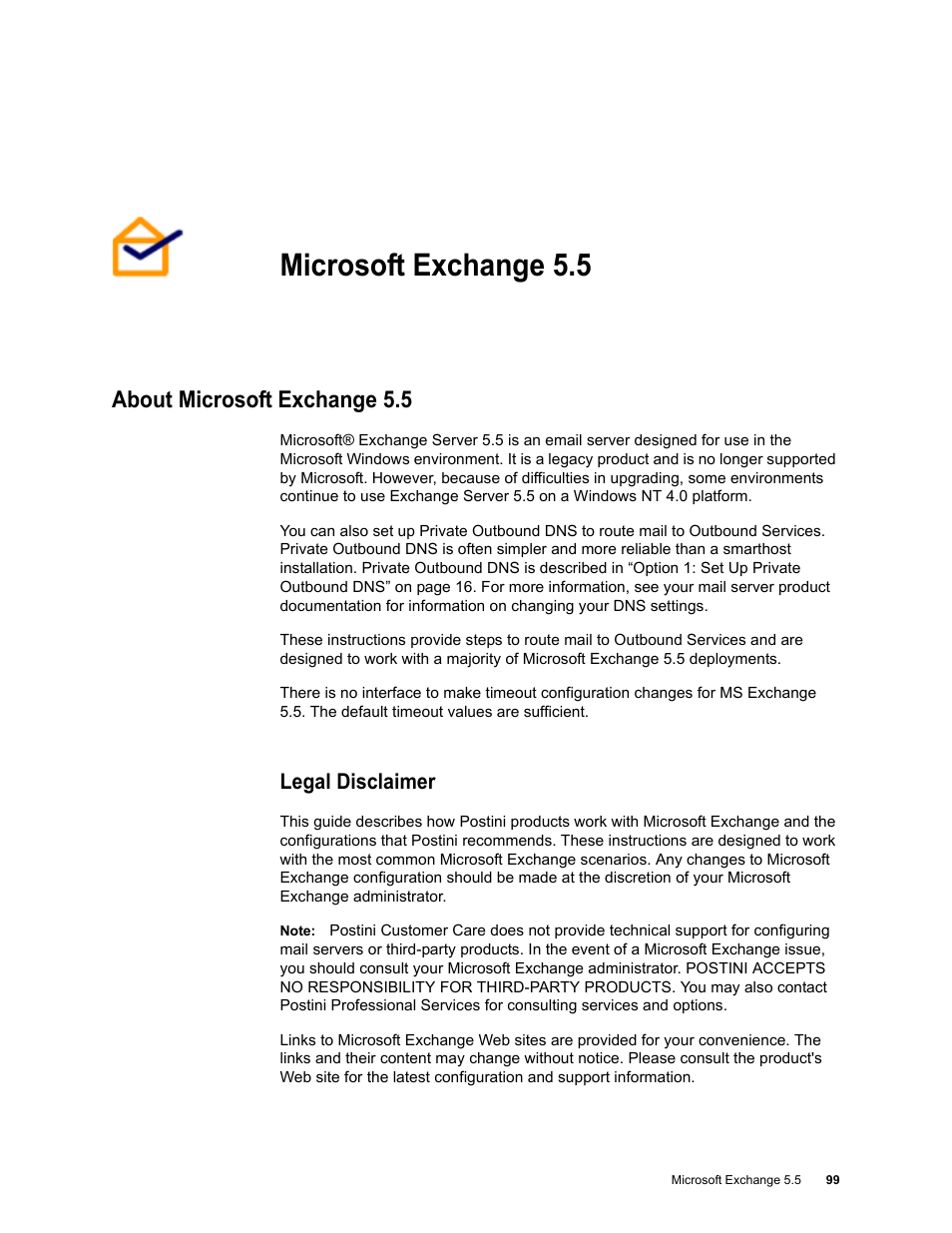 Microsoft exchange 5.5, About microsoft exchange 5.5, Legal disclaimer | Chapter 8: microsoft exchange 5.5 | Google Outbound Services Configuration Guide User Manual | Page 93 / 128