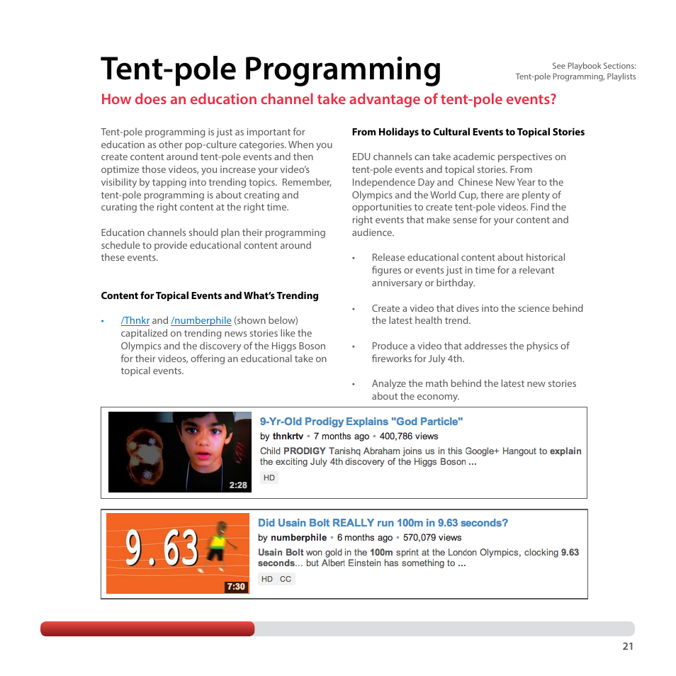 Tent-pole programming | Google YouTube Creator Playbook Guide Education User Manual | Page 21 / 47