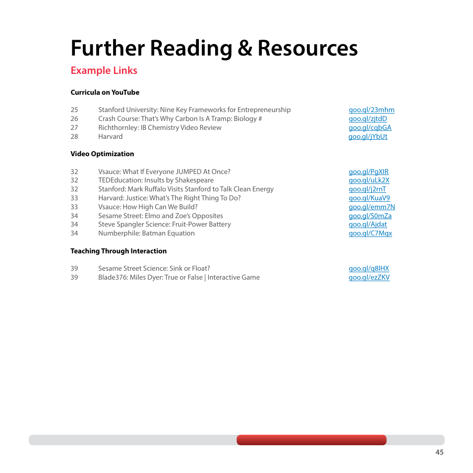 Further reading & resources, Example links | Google YouTube Creator Playbook Guide Education User Manual | Page 45 / 47