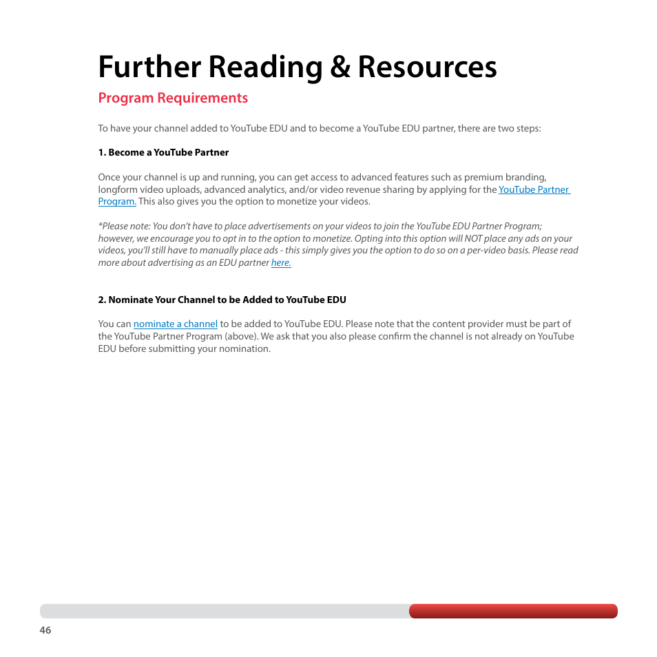 Further reading & resources, Program requirements | Google YouTube Creator Playbook Guide Education User Manual | Page 46 / 47