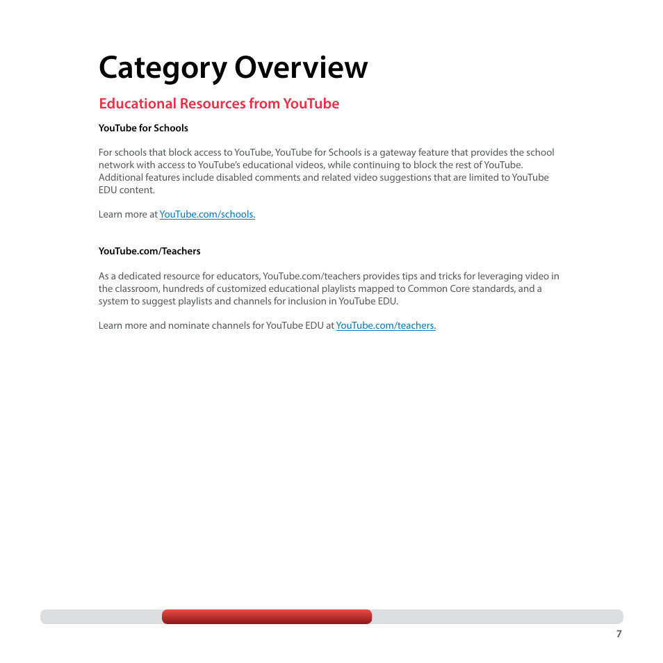 Category overview, Educational resources from youtube | Google YouTube Creator Playbook Guide Education User Manual | Page 7 / 47