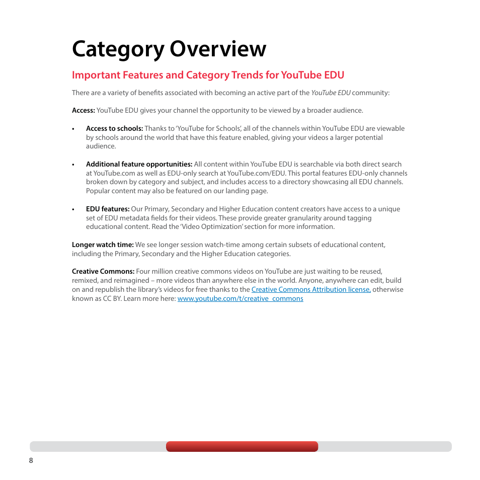 Category overview | Google YouTube Creator Playbook Guide Education User Manual | Page 8 / 47