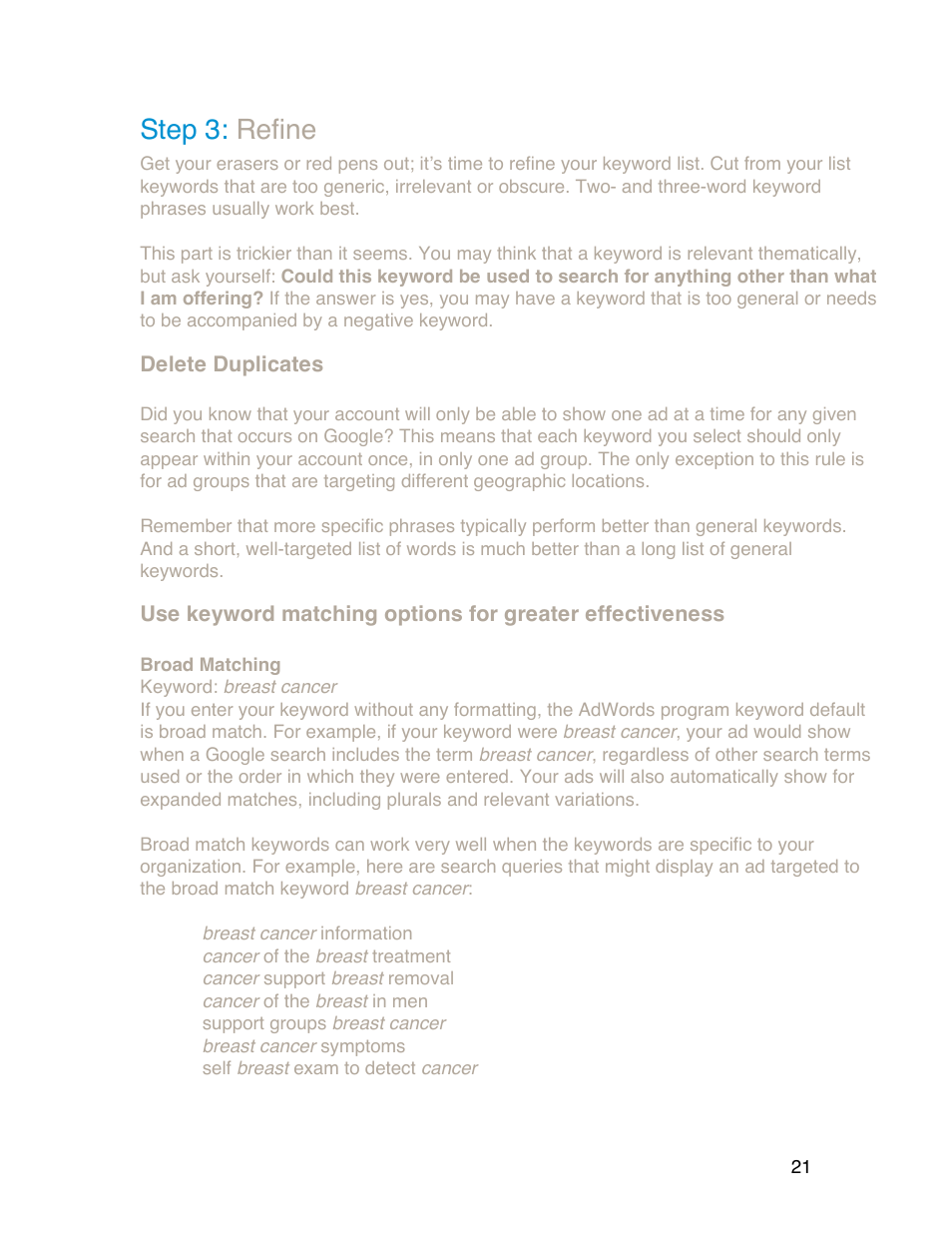 Step 3: refine | Google Grants Account Creation Guide User Manual | Page 21 / 36