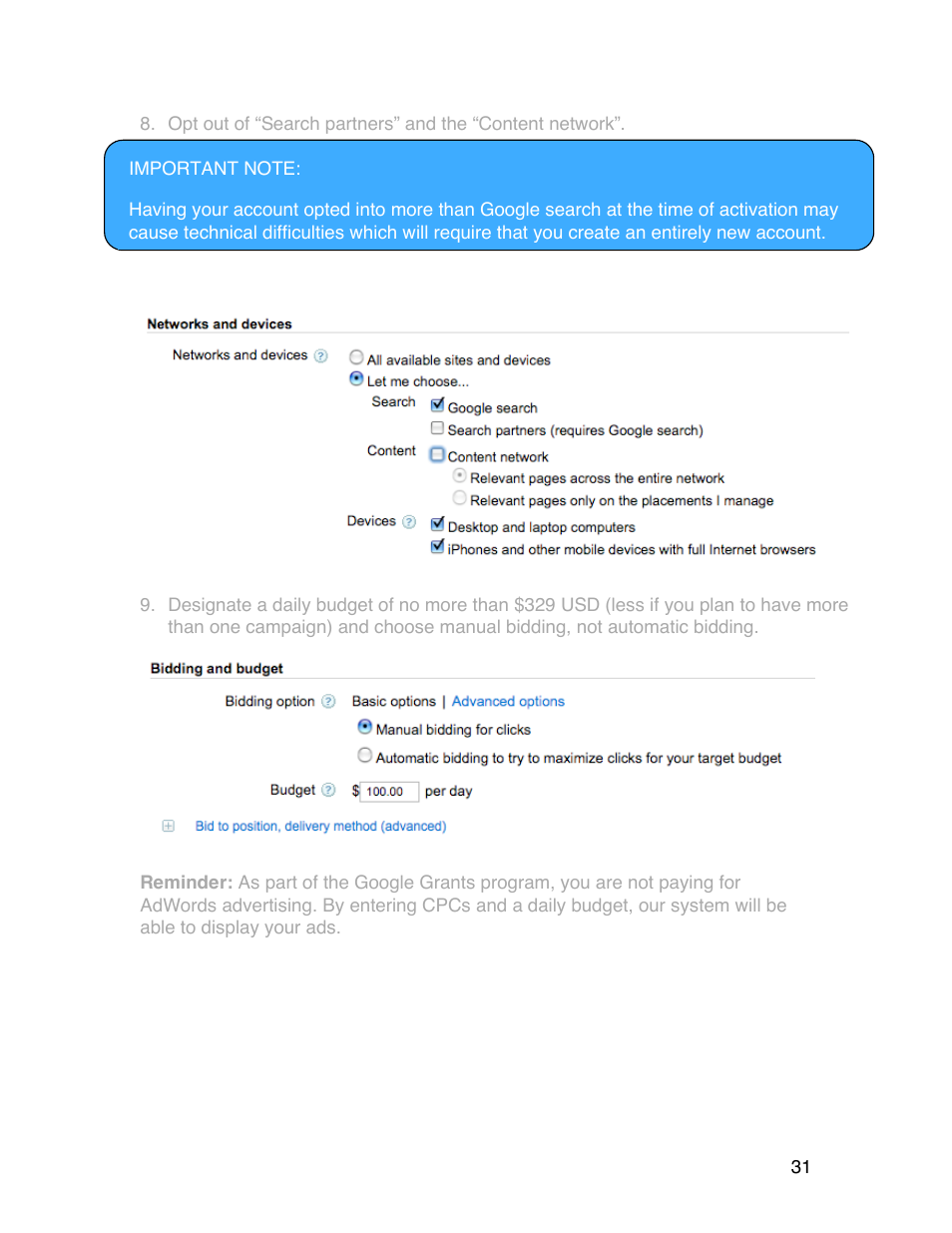 Google Grants Account Creation Guide User Manual | Page 31 / 36