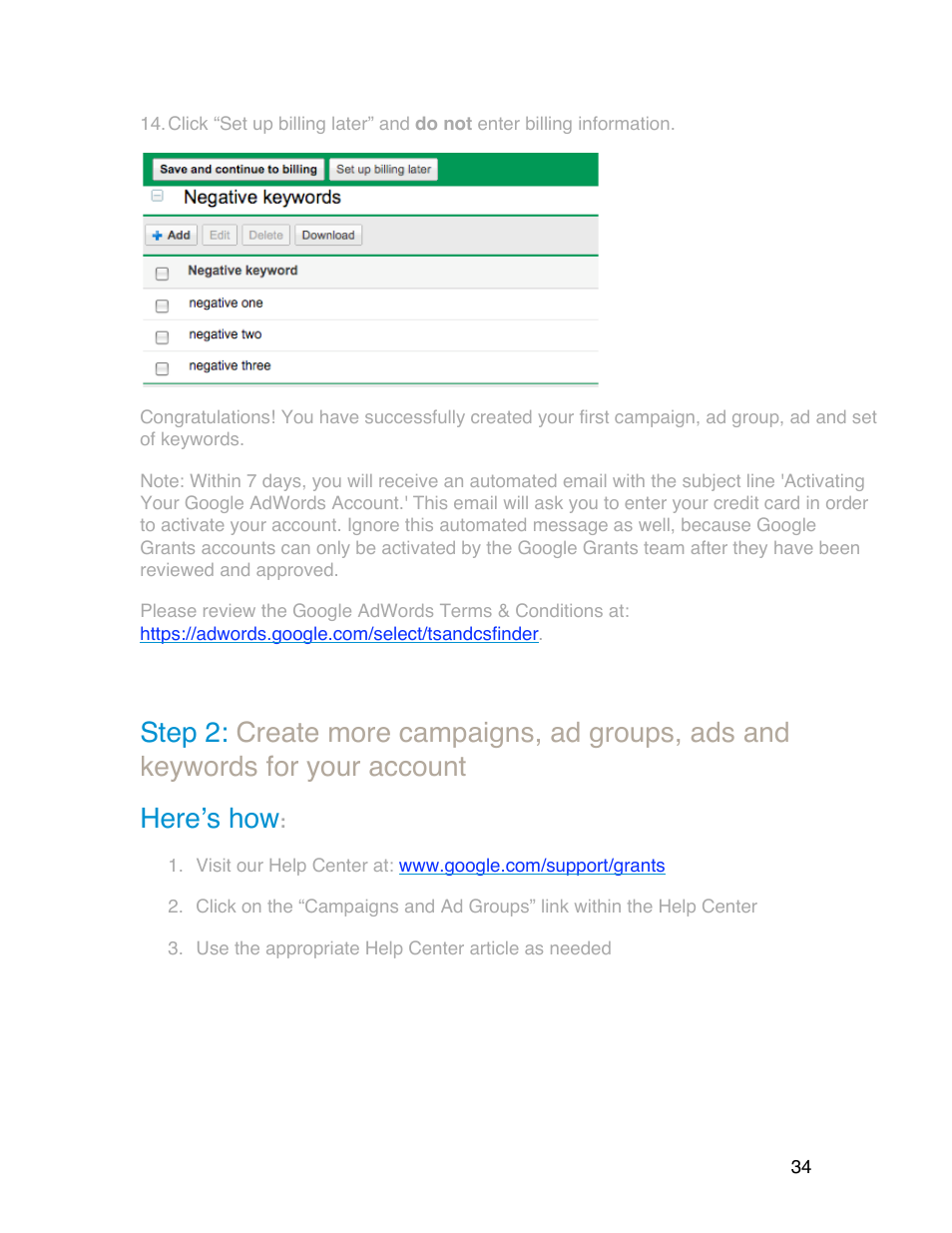 Google Grants Account Creation Guide User Manual | Page 34 / 36