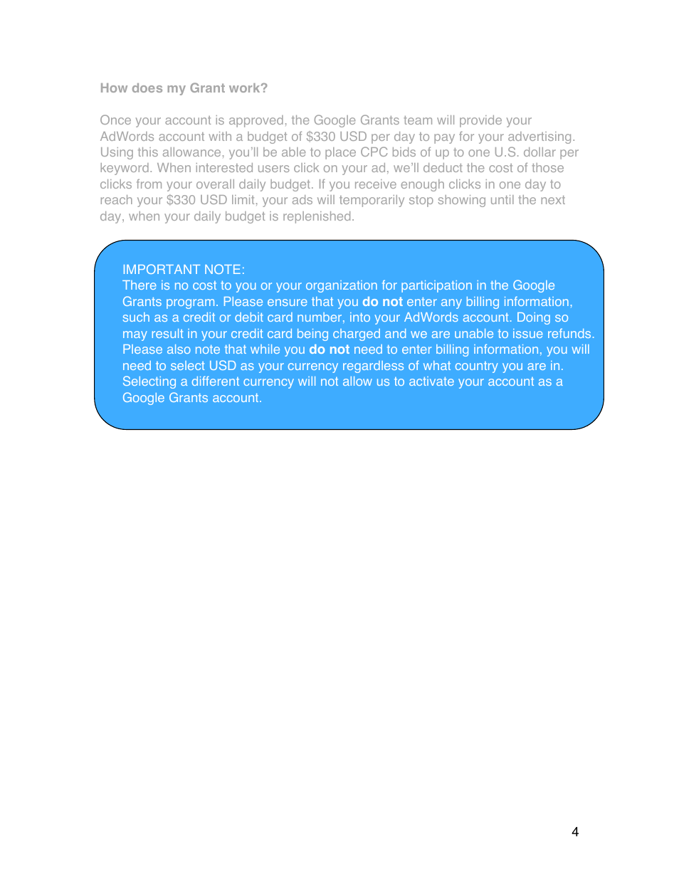 Google Grants Account Creation Guide User Manual | Page 4 / 36