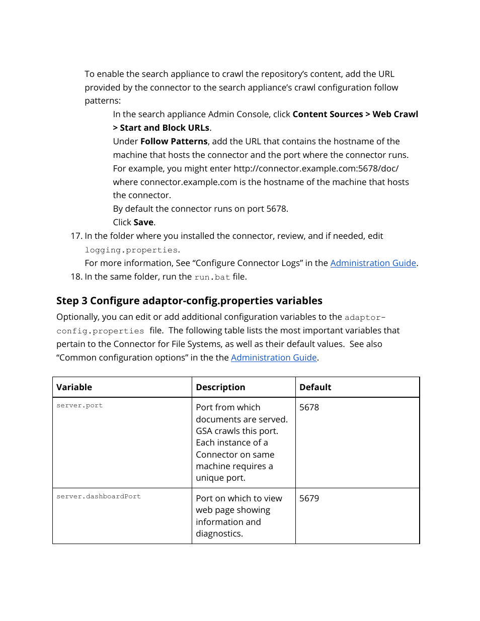 Ionally, Configure adaptor-config.properties variables | Google Search Appliance Connectors Deploying the Connector for File Systems User Manual | Page 11 / 18