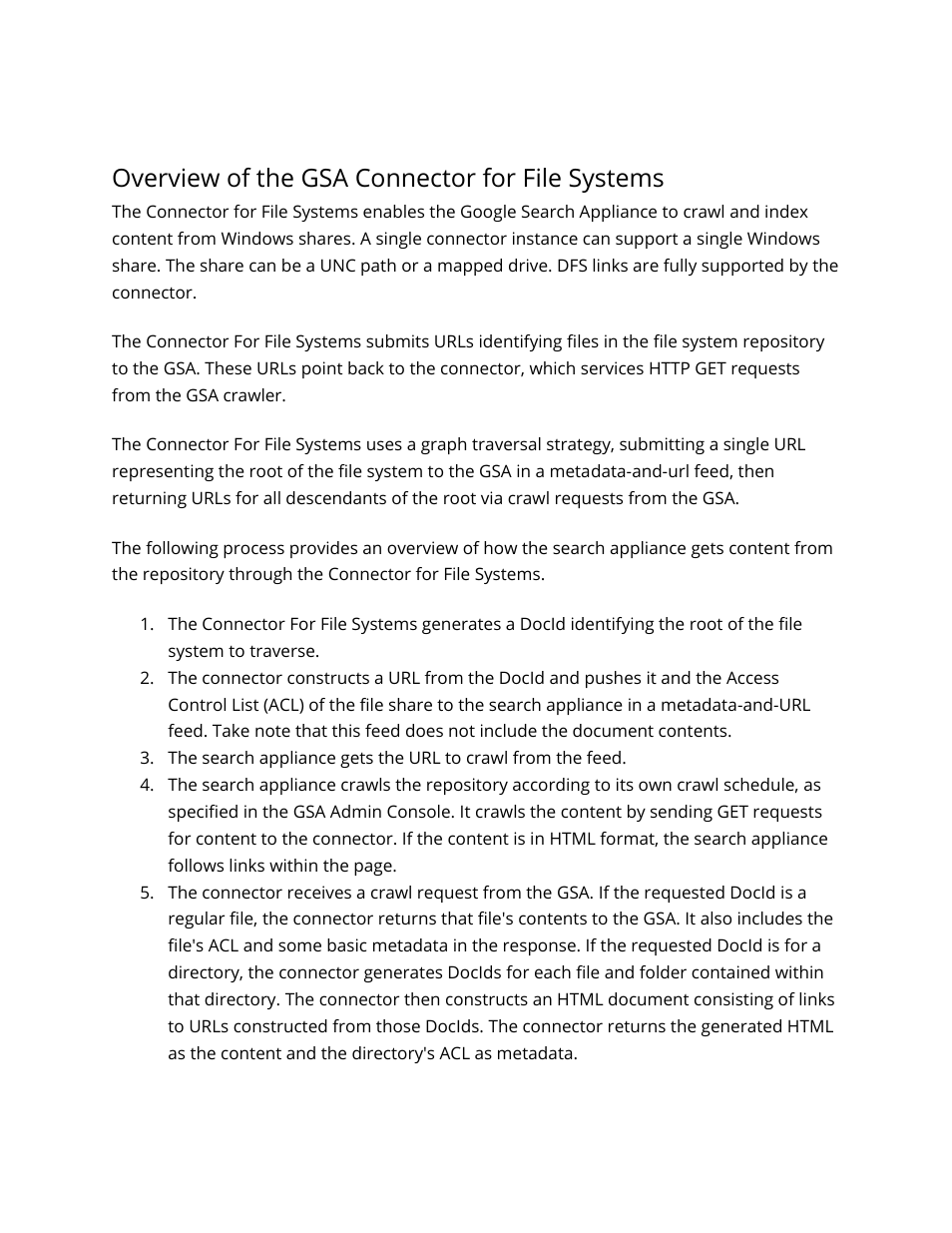 Overview of the gsa connector for file systems | Google Search Appliance Connectors Deploying the Connector for File Systems User Manual | Page 4 / 18