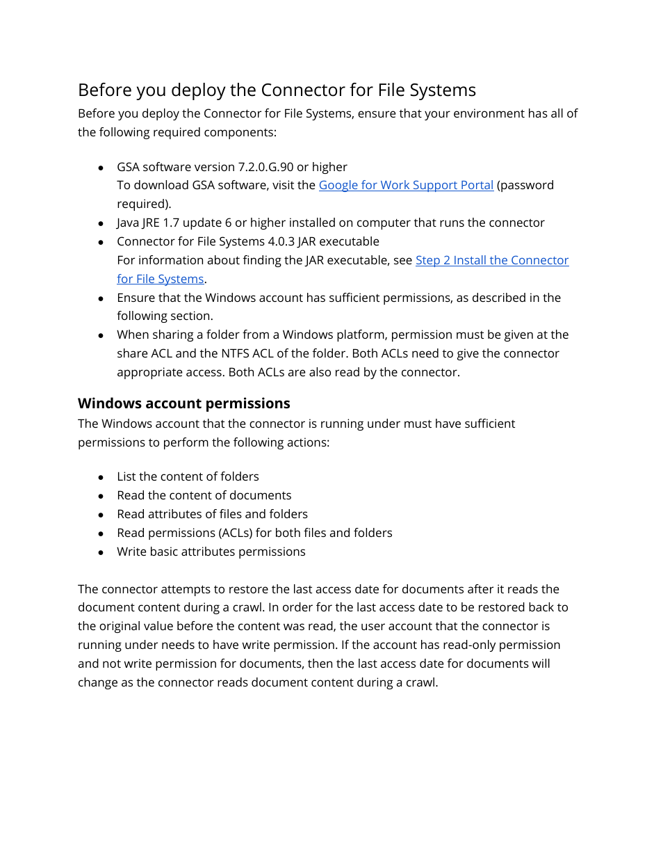 Before you deploy the connector for file systems, Windows account permissions | Google Search Appliance Connectors Deploying the Connector for File Systems User Manual | Page 7 / 18