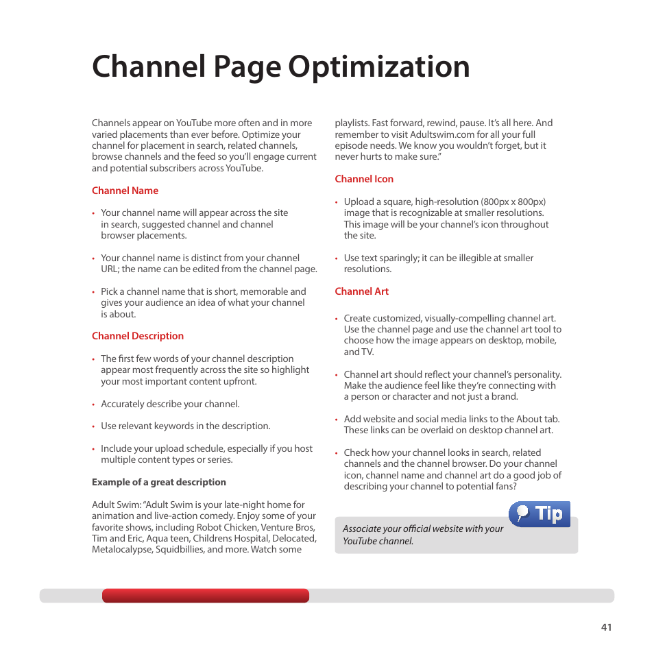 Channel page optimization | Google Creator Playbook Version 4 User Manual | Page 43 / 92
