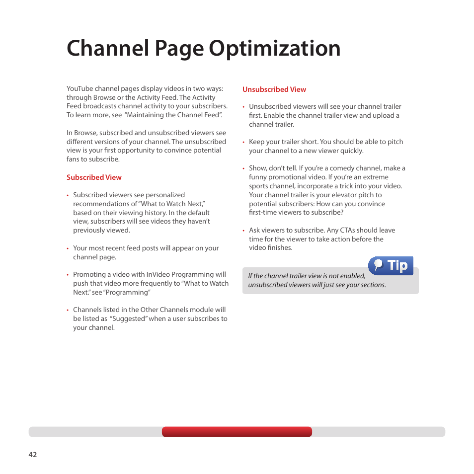 Channel page optimization | Google Creator Playbook Version 4 User Manual | Page 44 / 92