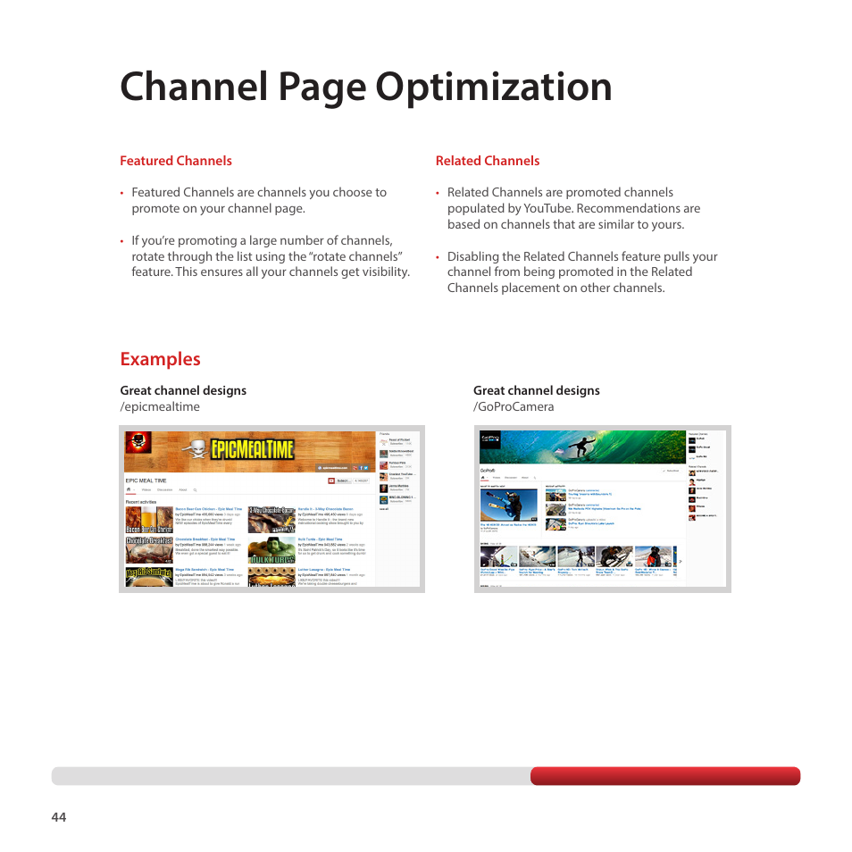 Channel page optimization, Examples | Google Creator Playbook Version 4 User Manual | Page 46 / 92