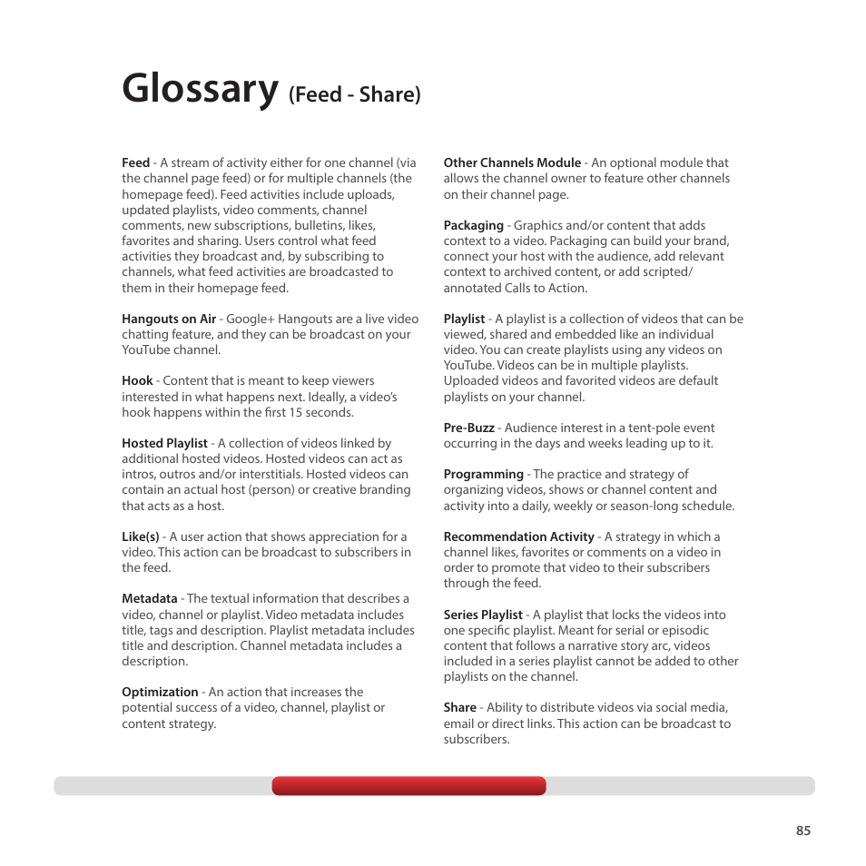 Glossary, Feed - share) | Google Creator Playbook Version 4 User Manual | Page 87 / 92