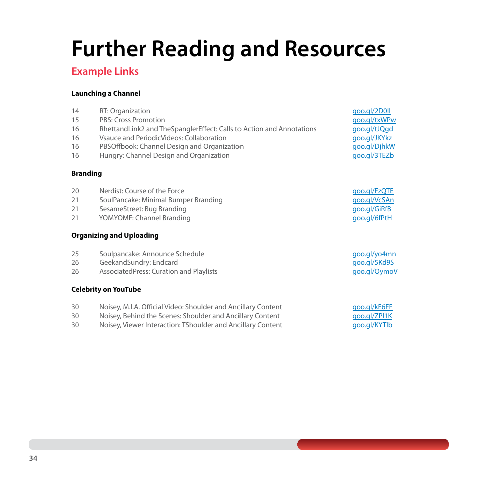 Further reading and resources, Example links | Google YouTube Creator Playbook Guide Media Companies User Manual | Page 34 / 35