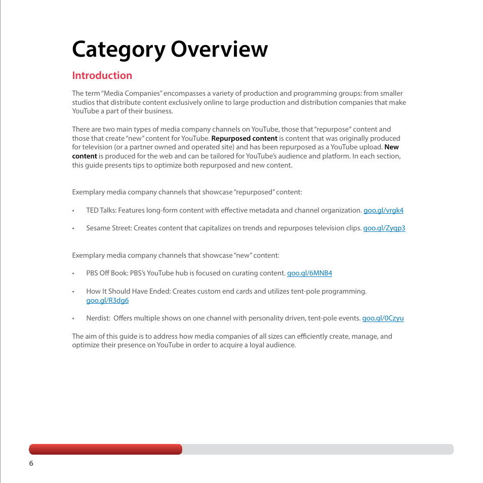 Category overview, Introduction | Google YouTube Creator Playbook Guide Media Companies User Manual | Page 6 / 35
