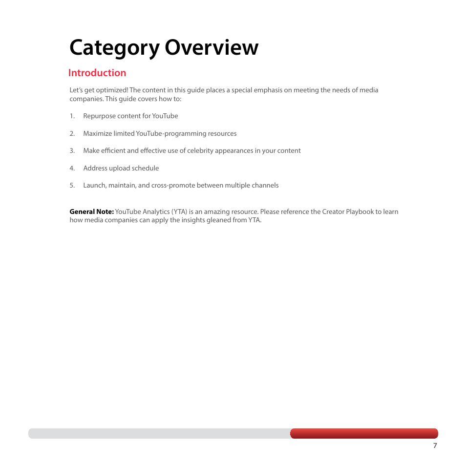 Category overview, Introduction | Google YouTube Creator Playbook Guide Media Companies User Manual | Page 7 / 35