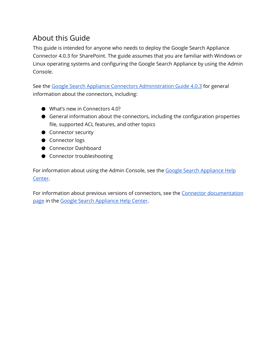 About this guide | Google Search Appliance Connectors Deploying the Connector for SharePoint User Manual | Page 3 / 14