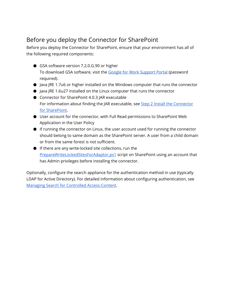 Before you deploy the connector for sharepoint | Google Search Appliance Connectors Deploying the Connector for SharePoint User Manual | Page 7 / 14