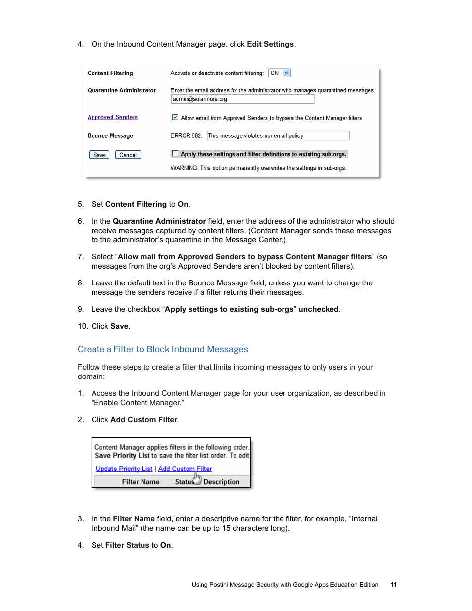 Google Postini Message Security Using Postini with Google Apps Education Edition User Manual | Page 11 / 22