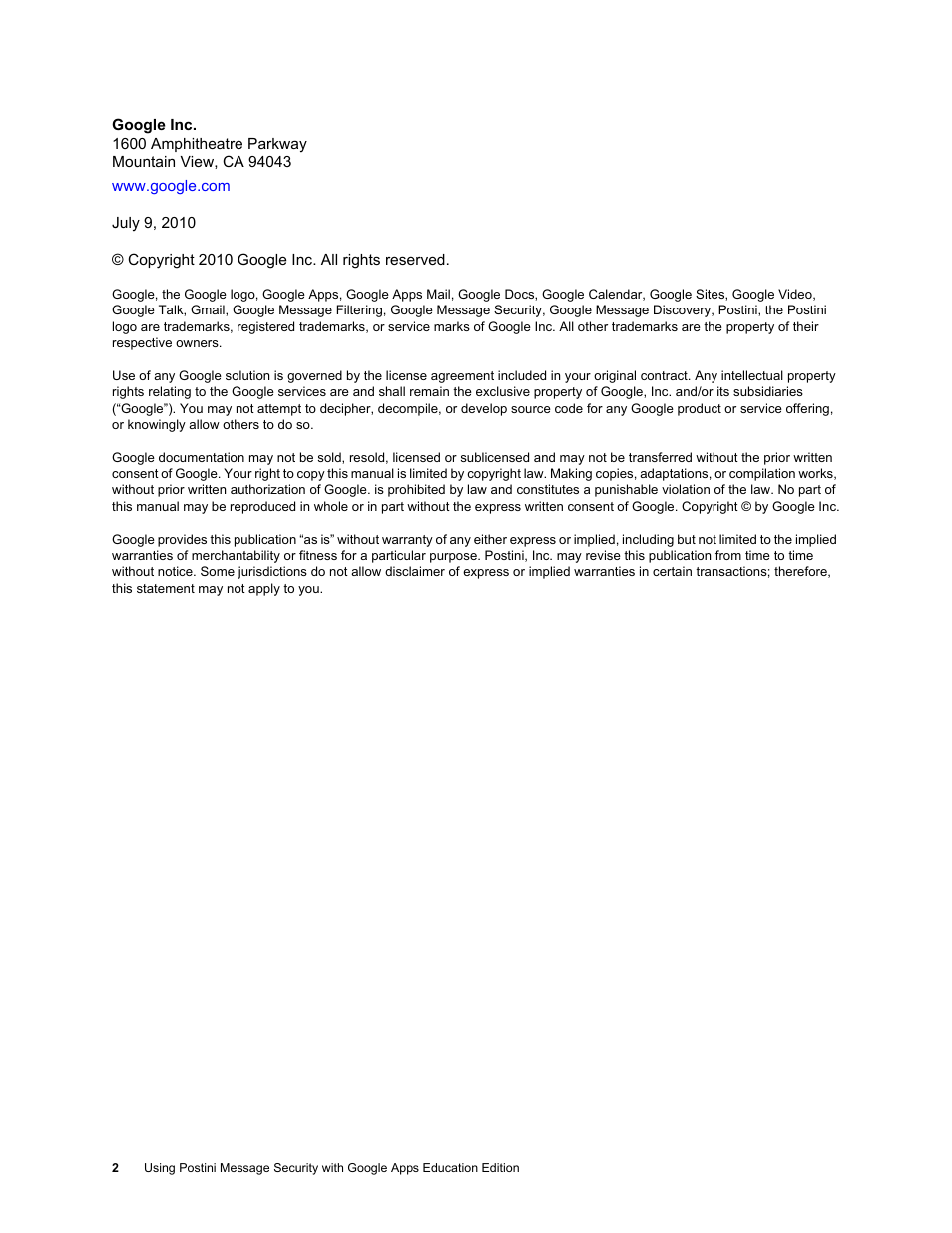 Google Postini Message Security Using Postini with Google Apps Education Edition User Manual | Page 2 / 22