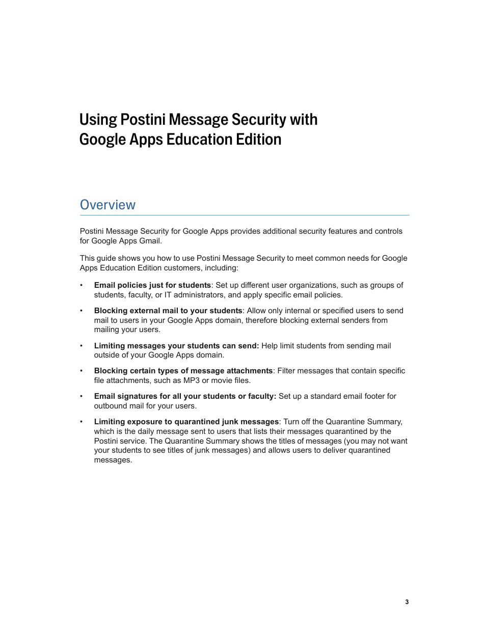 Overview | Google Postini Message Security Using Postini with Google Apps Education Edition User Manual | Page 3 / 22