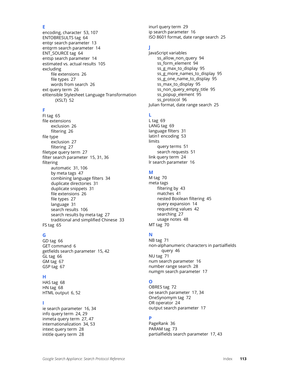 Google Search Appliance Protocol Reference User Manual | Page 113 / 116