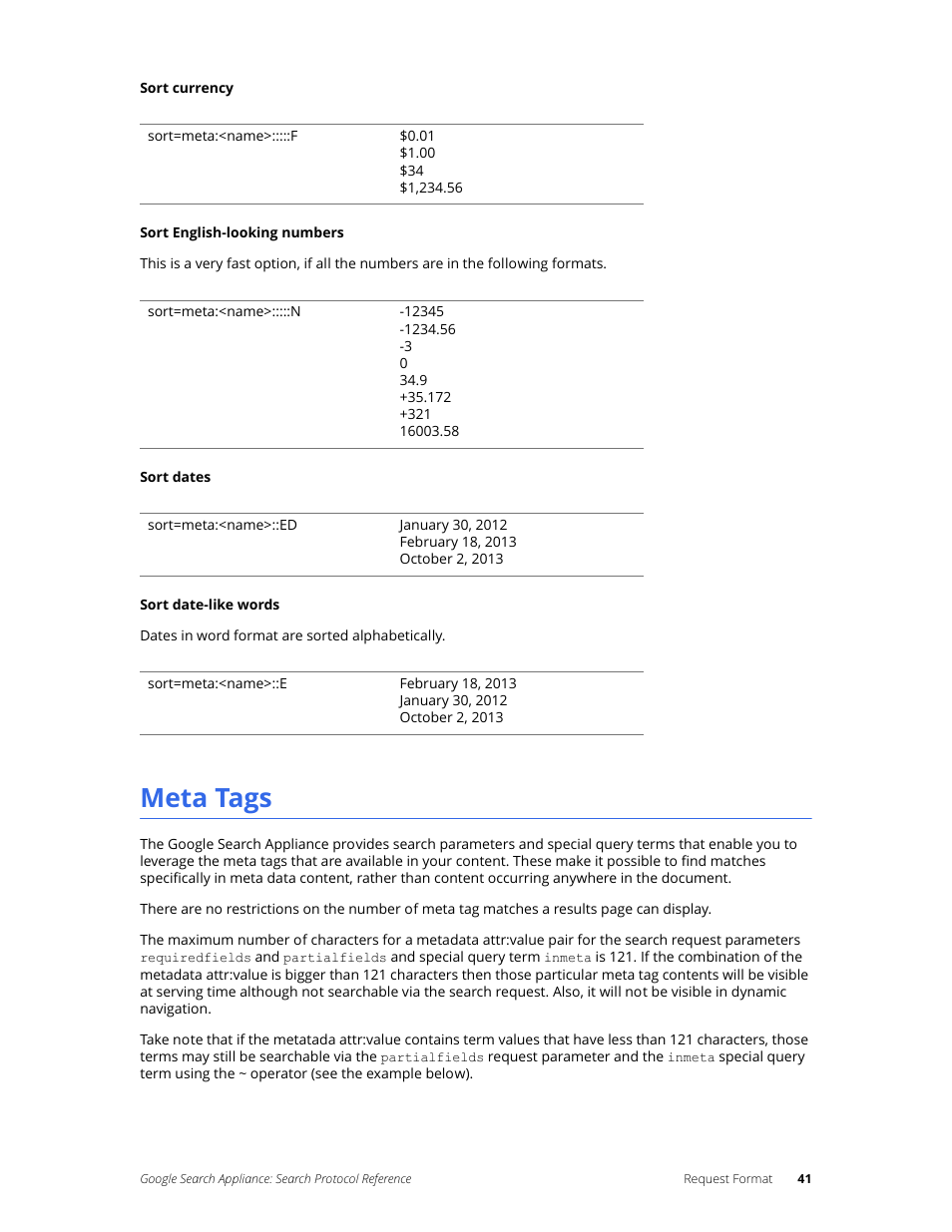 Meta tags | Google Search Appliance Protocol Reference User Manual | Page 41 / 116