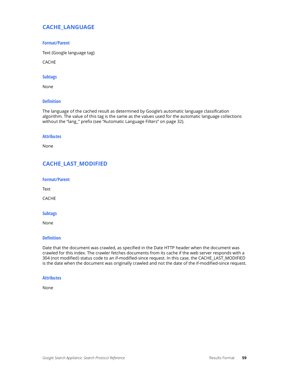 Cache_last_modified, Cache_language | Google Search Appliance Protocol Reference User Manual | Page 59 / 116