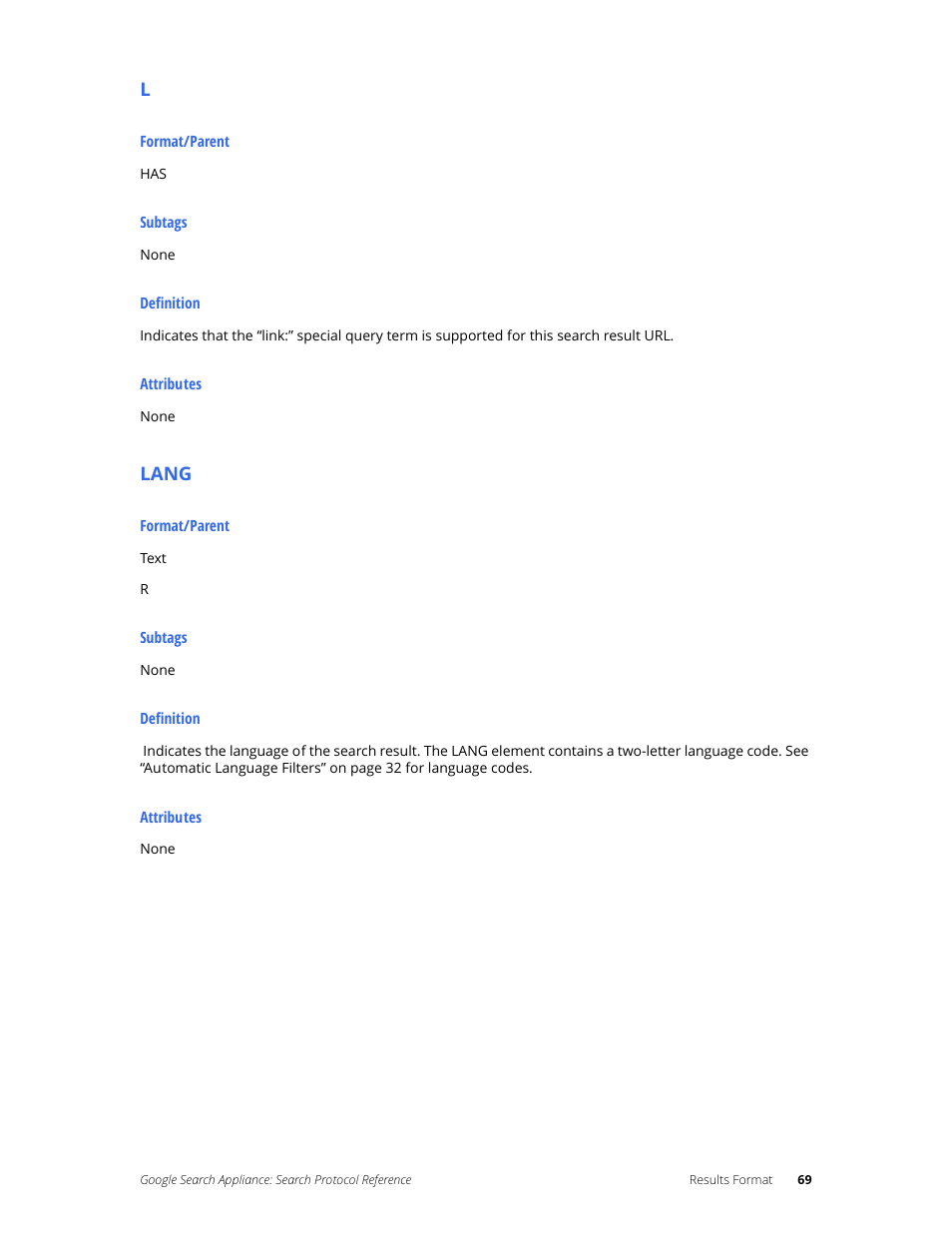 Lang | Google Search Appliance Protocol Reference User Manual | Page 69 / 116
