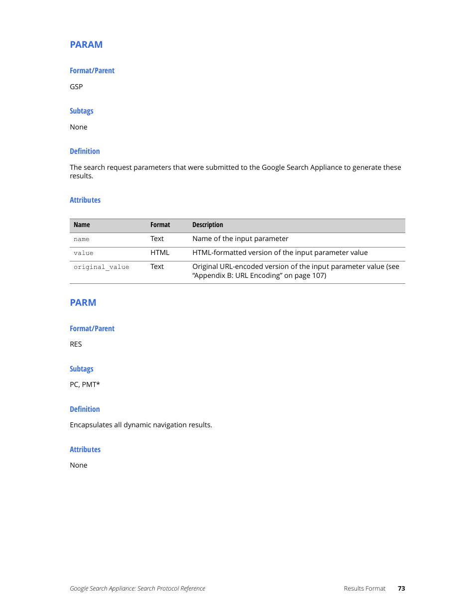 Param, Parm | Google Search Appliance Protocol Reference User Manual | Page 73 / 116