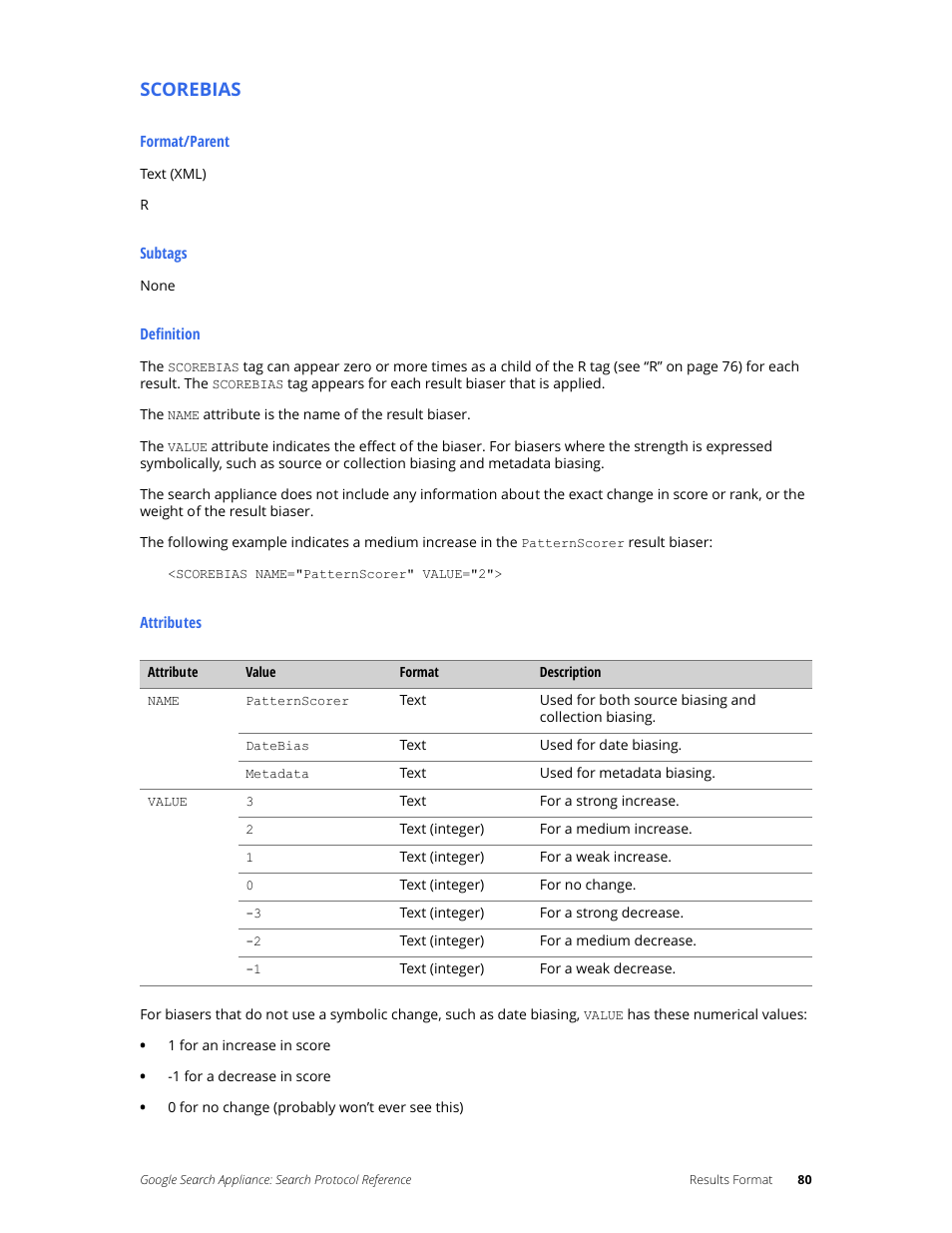 Scorebias | Google Search Appliance Protocol Reference User Manual | Page 80 / 116