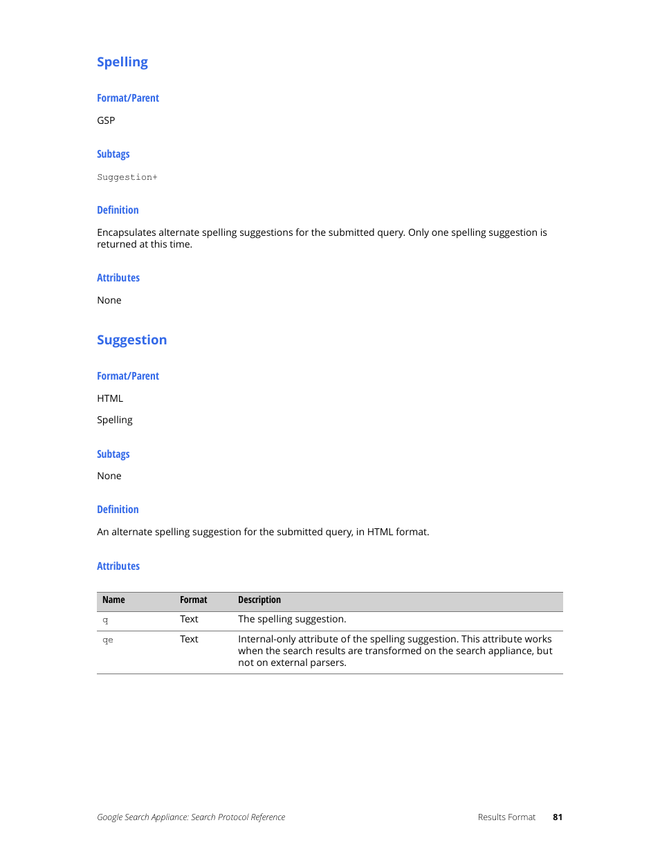 Spelling, Suggestion | Google Search Appliance Protocol Reference User Manual | Page 81 / 116