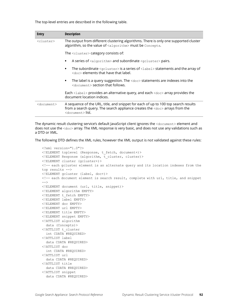 Google Search Appliance Protocol Reference User Manual | Page 92 / 116