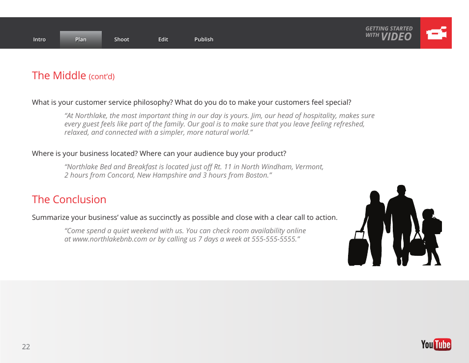 Video, The conclusion, The middle | Google GROW YOUR BUSINESS WITH YOUTUBE A Step-by-Step Guide User Manual | Page 22 / 122