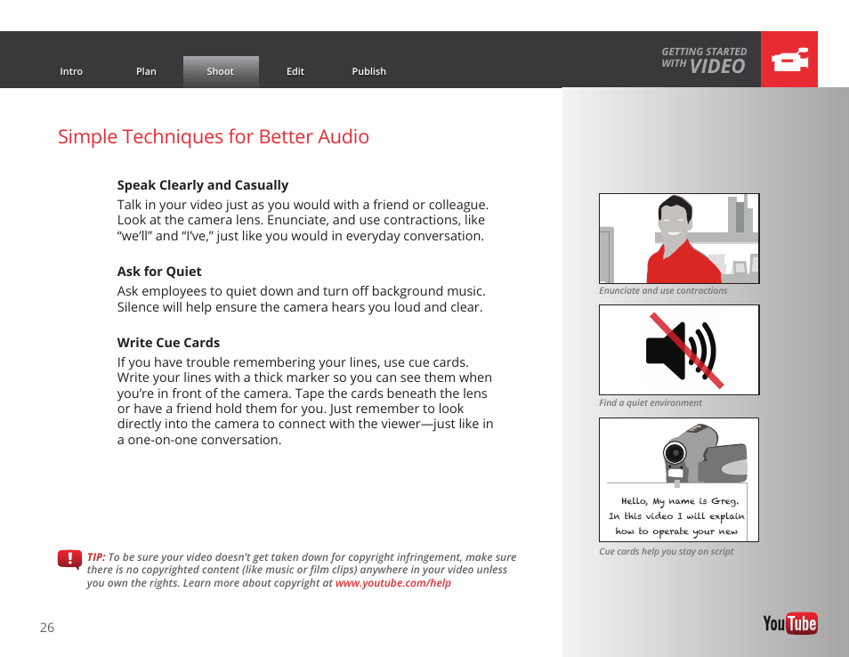 Resource, Video, Simple techniques for better audio | Google GROW YOUR BUSINESS WITH YOUTUBE A Step-by-Step Guide User Manual | Page 26 / 122