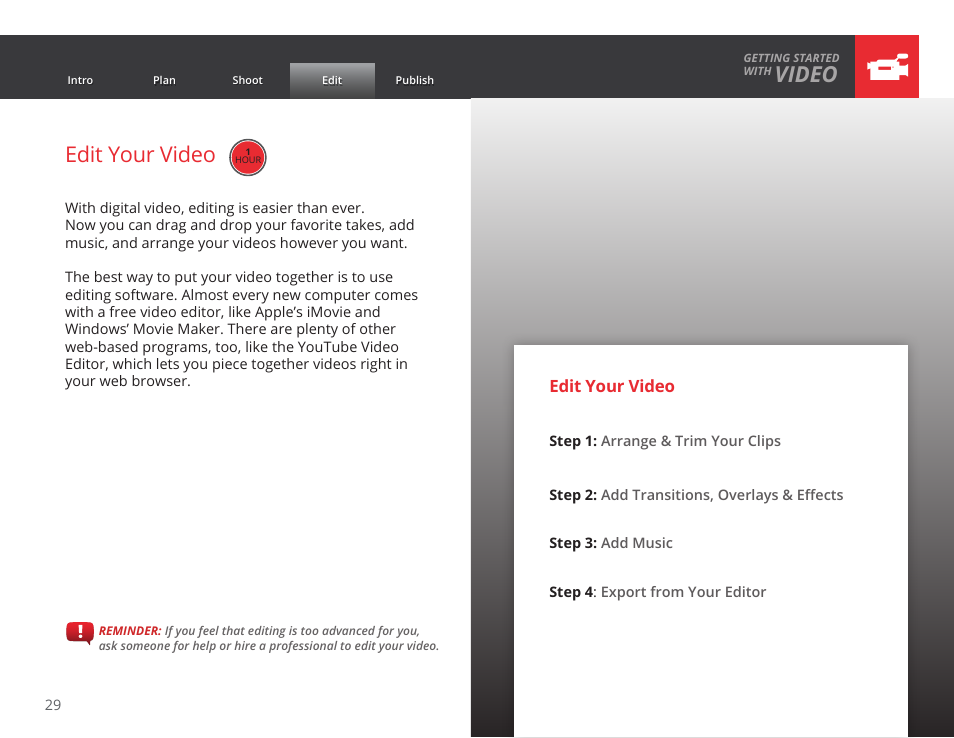 Video, Edit your video | Google GROW YOUR BUSINESS WITH YOUTUBE A Step-by-Step Guide User Manual | Page 29 / 122