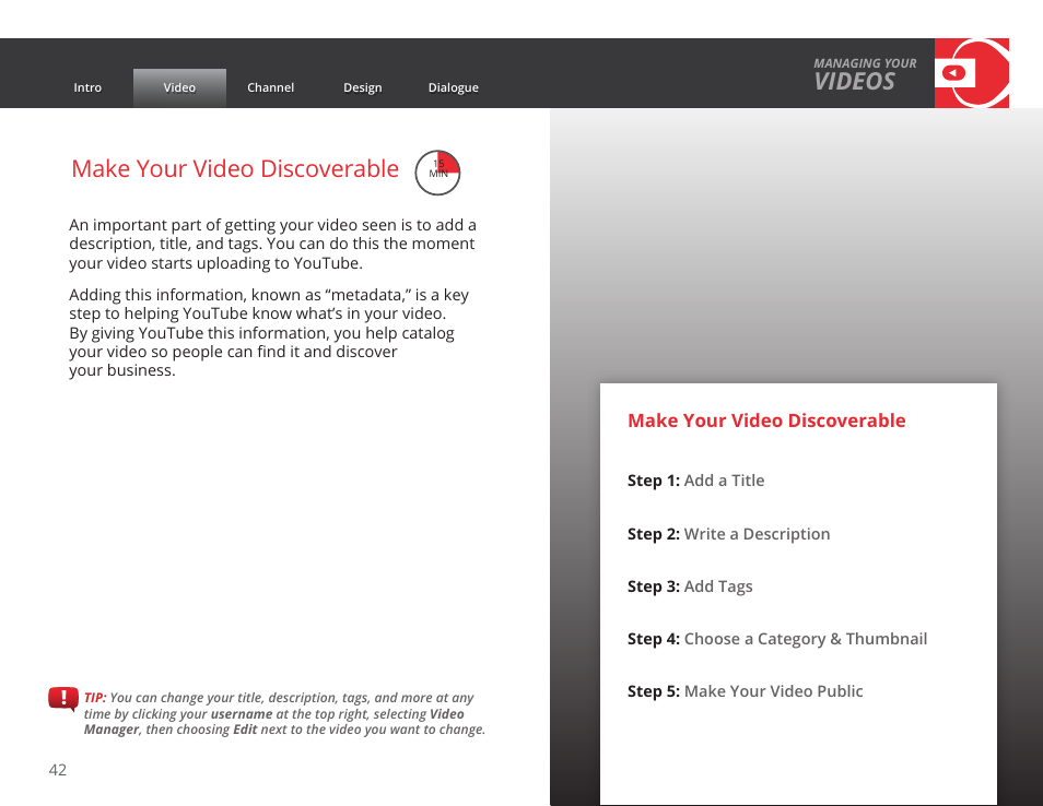 Videos, Make your video discoverable | Google GROW YOUR BUSINESS WITH YOUTUBE A Step-by-Step Guide User Manual | Page 42 / 122