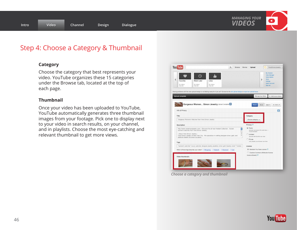 Videos, Step 4: choose a category & thumbnail | Google GROW YOUR BUSINESS WITH YOUTUBE A Step-by-Step Guide User Manual | Page 46 / 122