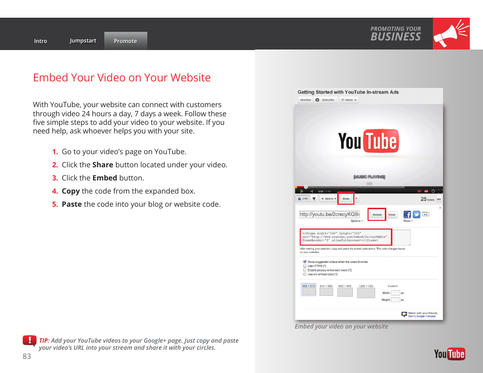 Business, Embed your video on your website | Google GROW YOUR BUSINESS WITH YOUTUBE A Step-by-Step Guide User Manual | Page 83 / 122