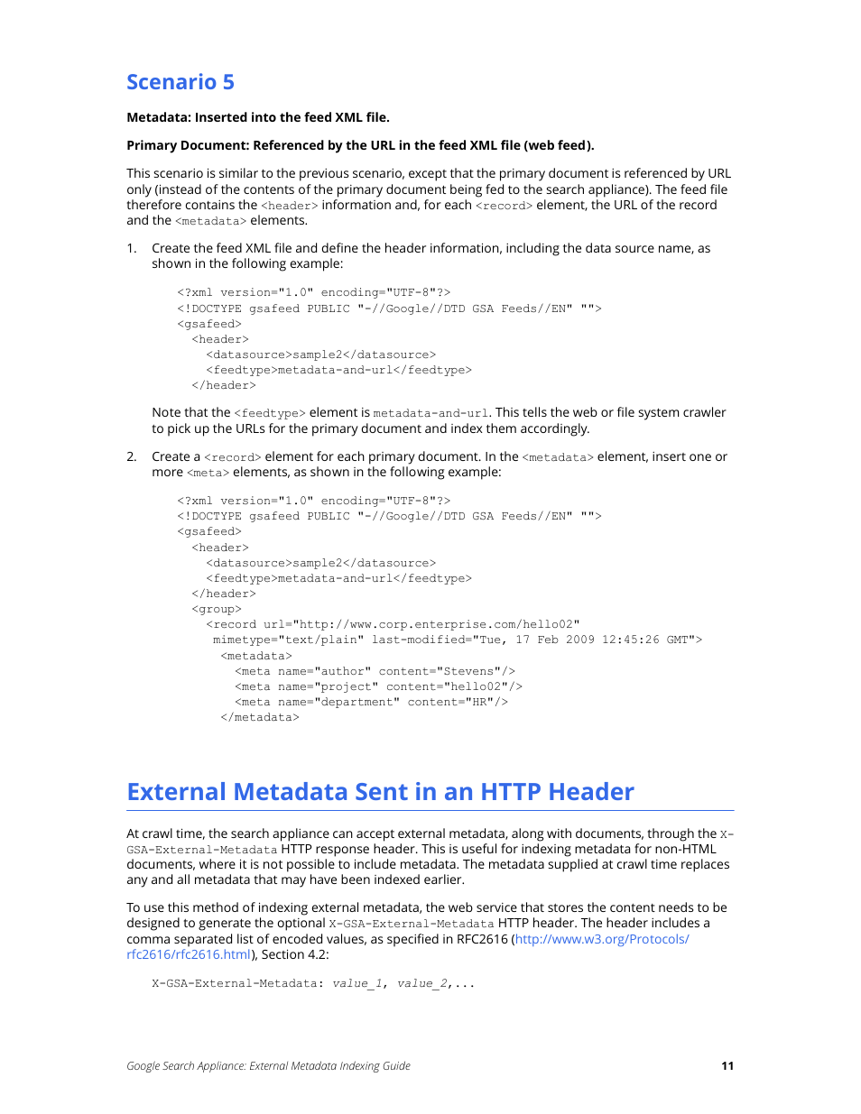 Scenario 5, External metadata sent in an http header | Google Search Appliance External Metadata Indexing Guide User Manual | Page 11 / 12