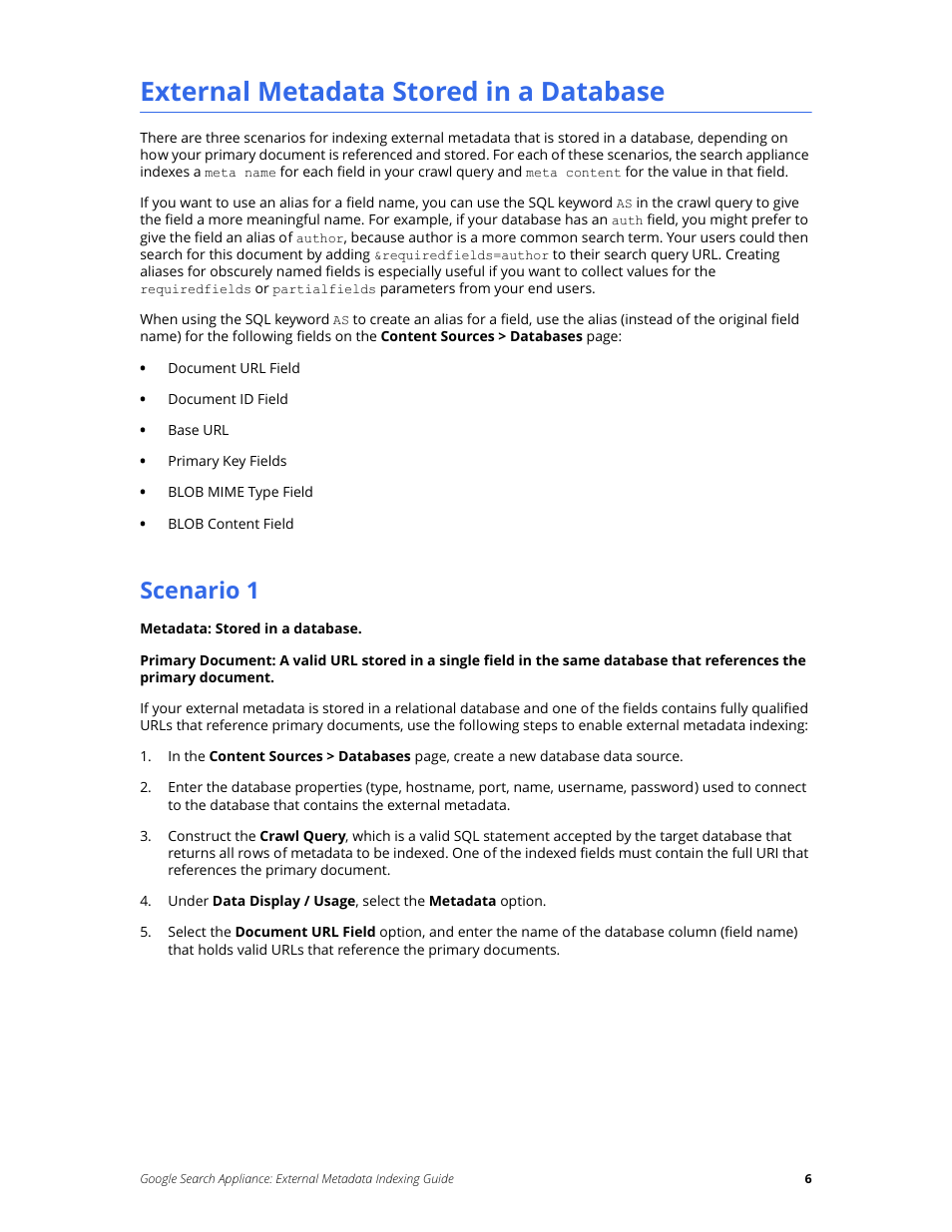 External metadata stored in a database, Scenario 1 | Google Search Appliance External Metadata Indexing Guide User Manual | Page 6 / 12