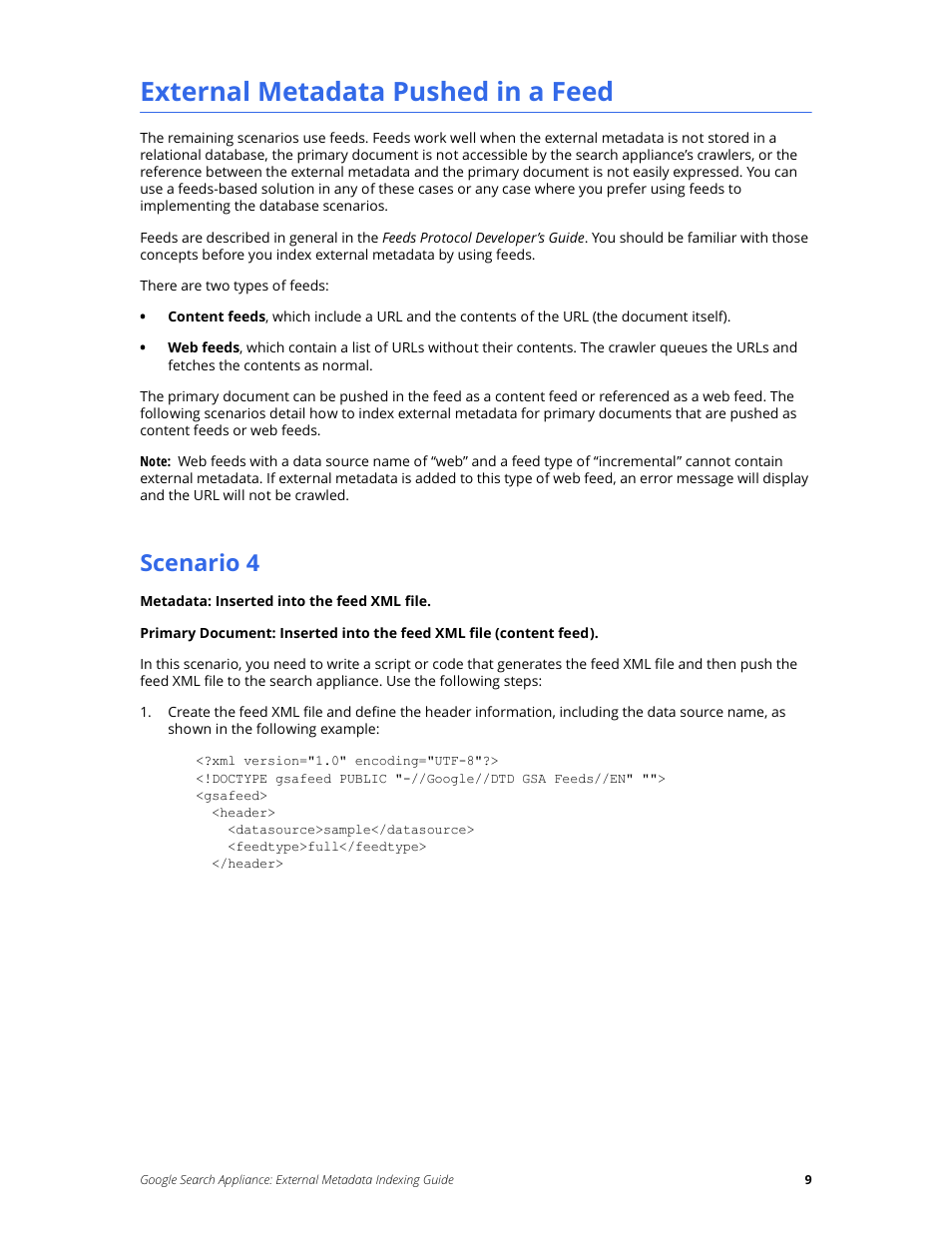 External metadata pushed in a feed, Scenario 4 | Google Search Appliance External Metadata Indexing Guide User Manual | Page 9 / 12