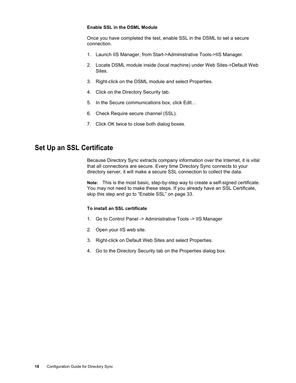 Set up an ssl certificate, Set up an ssl certificate 18 | Google Postini Directory Sync Configuration Guide User Manual | Page 18 / 66