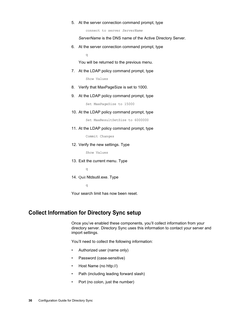 Collect information for directory sync setup, Collect information for directory sync setup 36 | Google Postini Directory Sync Configuration Guide User Manual | Page 36 / 66
