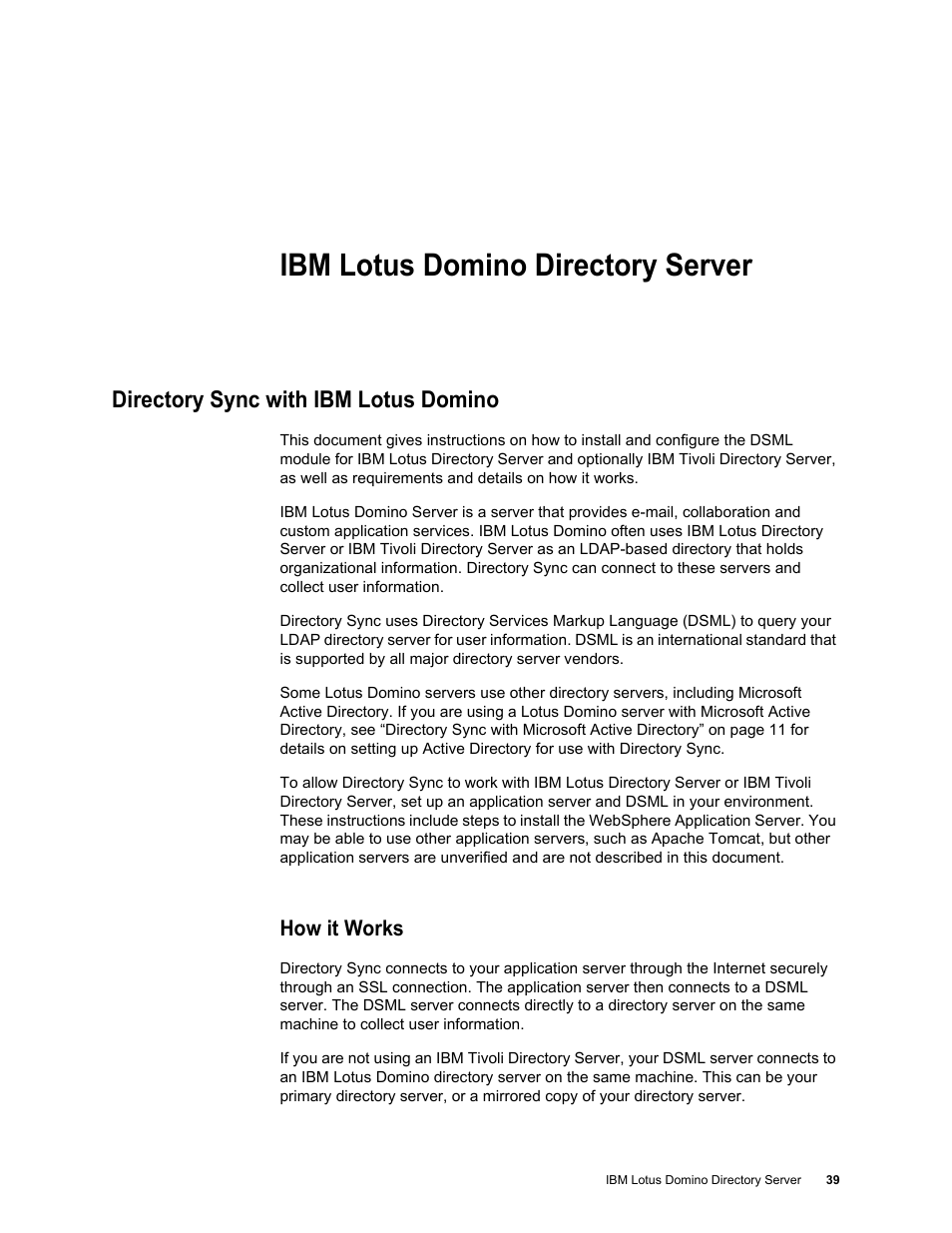 Ibm lotus domino directory server, Directory sync with ibm lotus domino, How it works | Google Postini Directory Sync Configuration Guide User Manual | Page 39 / 66