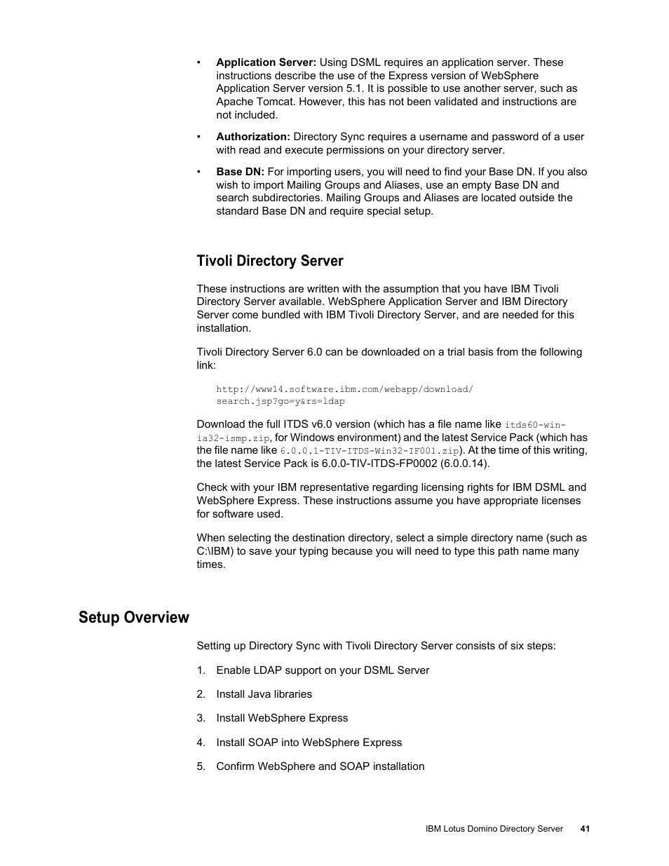 Tivoli directory server, Setup overview, Setup overview 41 | Google Postini Directory Sync Configuration Guide User Manual | Page 41 / 66