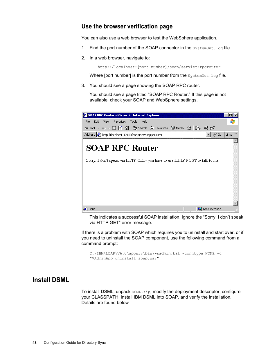 Install dsml, Install dsml 48, Use the browser verification page | Google Postini Directory Sync Configuration Guide User Manual | Page 48 / 66
