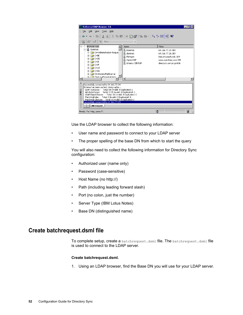 Create batchrequest.dsml file, Create batchrequest.dsml file 52 | Google Postini Directory Sync Configuration Guide User Manual | Page 52 / 66