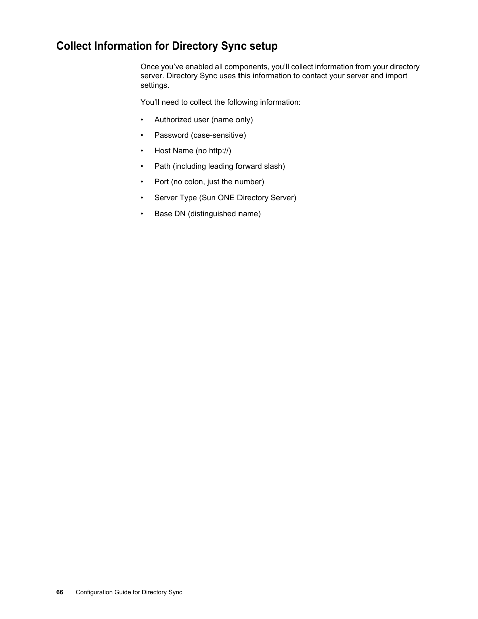Collect information for directory sync setup, Collect information for directory sync setup 66 | Google Postini Directory Sync Configuration Guide User Manual | Page 66 / 66