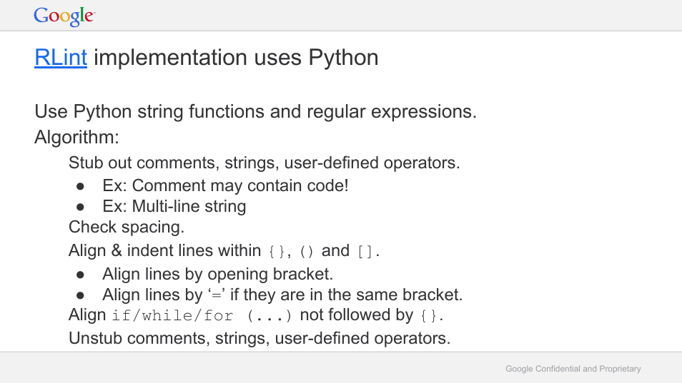 Rlint implementation uses python | Google RLint: Reformatting R Code to Follow the Google Style Guide User Manual | Page 15 / 19